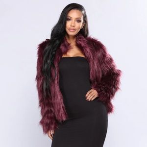 Fashion Nova Burgundy Faux Fur Jacket